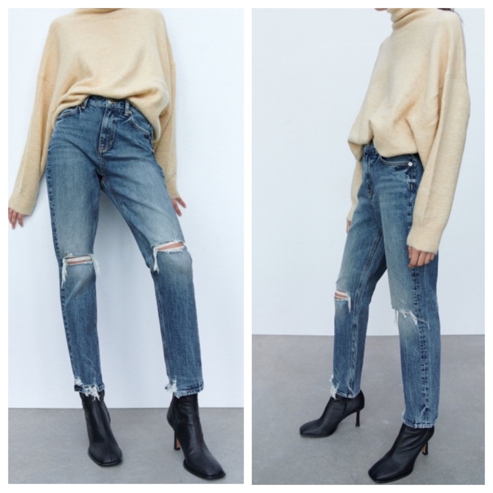 Zara High-Rise Ripped Slim Ankle Length Jeans - Ref. 6045/234